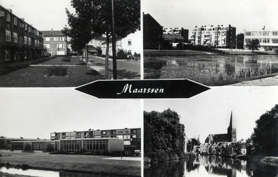 16601 Collage van kleinformaat foto's met gezichten op Maarssen:- Pieter de Hooghstraat.- Piet Heinstraat met flats en ...